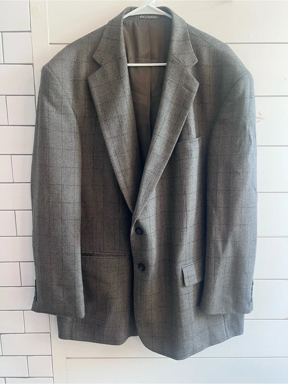 Oscar de la Renta Brown Houndstooth Sport Coat 42L Academia Collegiate Fall Silk